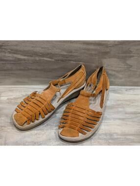 Earth Spirit Tan Leather Woven Sandal Flats Sz 10